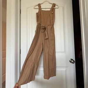 Monteau Tan Jumpsuit with Tie Waist